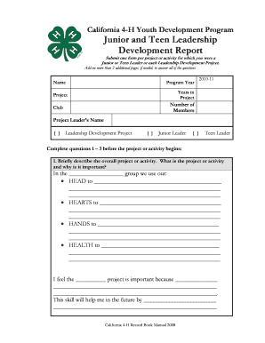 California 4-H Junior and Teen Leadership Development Report