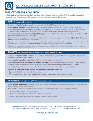 Quinebaug Valley Community College Application for Admission
