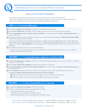 Quinebaug Valley Community College Application for Admission