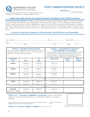 Quinebaug Valley State Immunization Policy