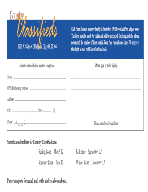 Oklahoma Farm Bureau Classified Ad Form
