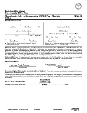 Massachusetts Deferred Compensation SMART Plan Enrollment Form