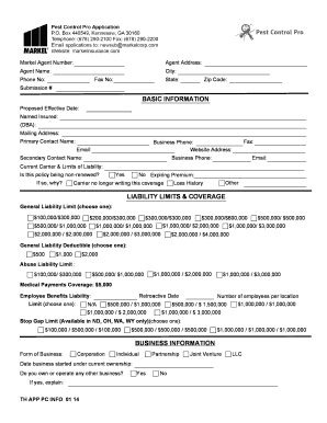 Pest Control Insurance Application Form