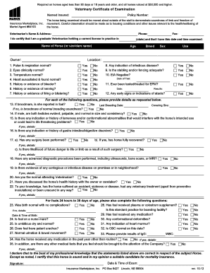 Veterinary Certificate of Examination for Horse Insurance