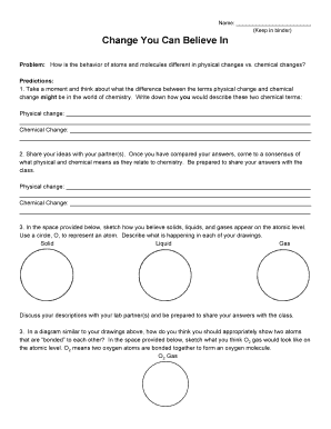 Chemistry Changes Lab Worksheet