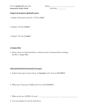 Civics 9 Judicial Branch Study Guide