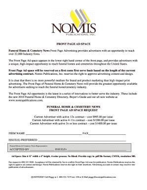 Funeral Home & Cemetery News Front Page Ad Request