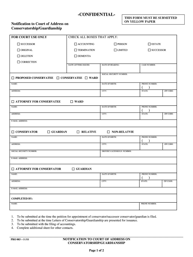 Notification to Court of bAddressb on Conservatorship Guardianship Preview on Page 1