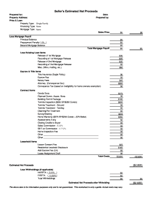 Seller's Estimated Net Proceeds Form