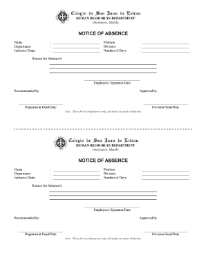 Notice of Absence Form