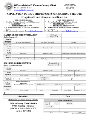 Application for Certified Copy of Marriage Record