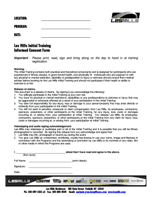 Les Mills Initial Training Informed Consent Form