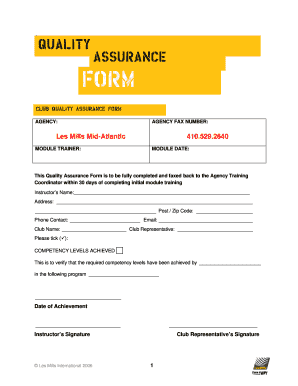 Les Mills Quality Assurance Form