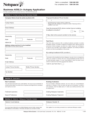 Business ADSL2+ Autopay Application