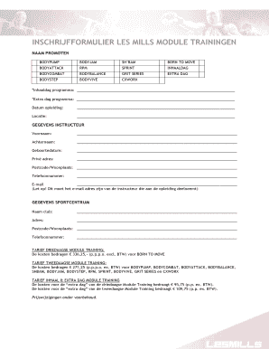 INSCHRIJFFORMULIER LES MILLS MODULE TRAININGEN