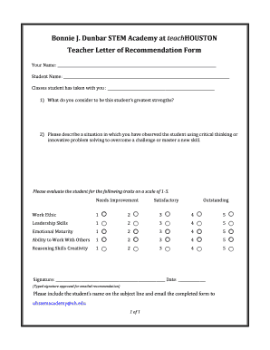 Teacher Letter of Recommendation Form