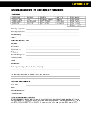INSCHRIJFFORMULIER LES MILLS MODULE TRAININGEN
