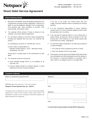 Netspace Direct Debit Service Agreement