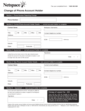 Netspace Phone Account Holder Change Form