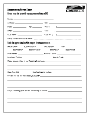 Assessment Cover Sheet for Les Mills Programs