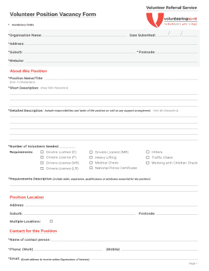 Volunteer Position Vacancy Form