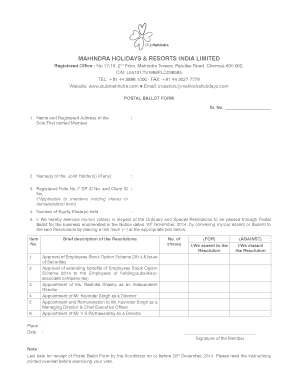 Mahindra Holidays Postal Ballot Form