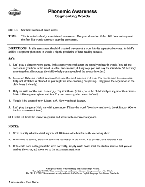 First Grade Phonemic Awareness Assessment