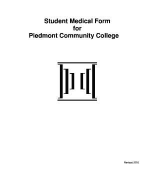Student Medical Form for Piedmont Community College