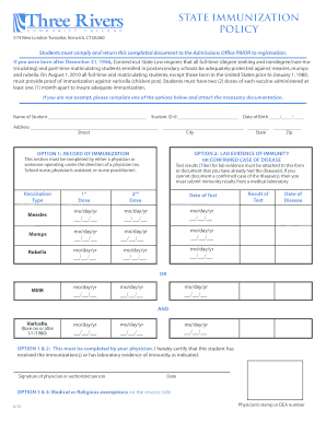 Connecticut State Immunization Form