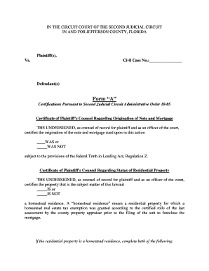 Certificate of Plaintiff's Counsel