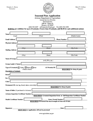 Arizona Seasonal Pass Application for Livestock Exhibitors