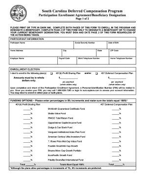 South Carolina Deferred Compensation Enrollment Agreement