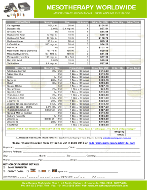 Mesotherapy Medication Order Form