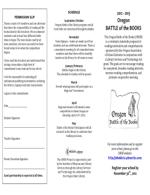 Oregon Battle of the Books Permission Slip
