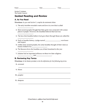 Judaism Guided Reading and Review Worksheet