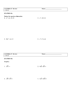 Algebra II Review Worksheet