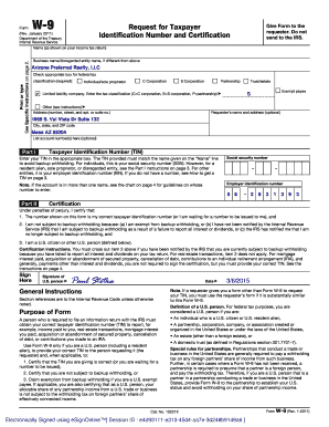 IRS Form W-9 Request for Taxpayer Identification Number and Certification