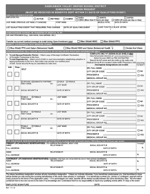 Saddleback Valley Unified School District Subscriber Change Request