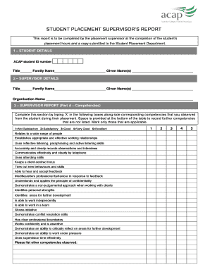 Student Placement Supervisor's Report
