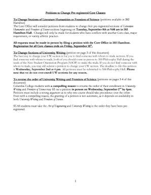 Columbia Core Class Section Change Petition
