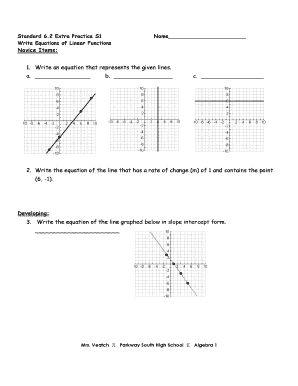 Algebra 1 Linear Functions Practice Worksheet