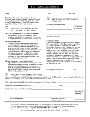 Service Learning Documentation Form
