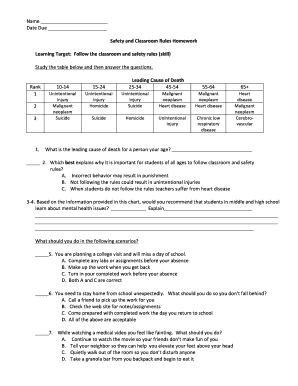 Safety and Classroom Rules Homework