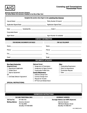 Agent Licensing and Commissions Transmittal Form