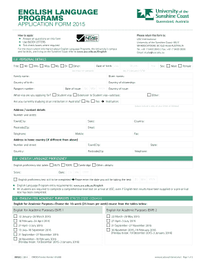University of Sunshine Coast English Language Program Application Form