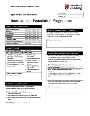 International Study and Language Institute Application for Admission
