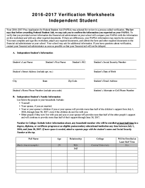 2016-2017 Independent Student Verification Worksheet