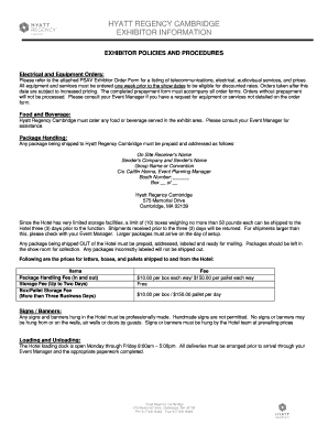 Hyatt Regency Cambridge Exhibitor Order Form