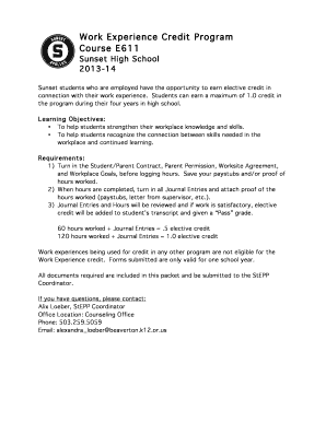 Work experience resume - Work Experience b2013b-14 - Beaverton School District