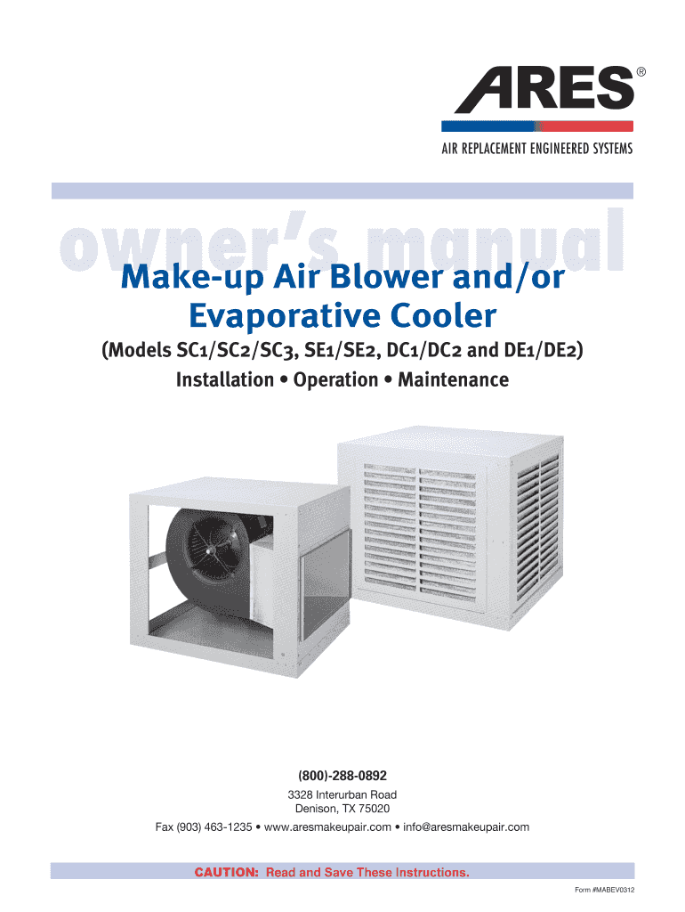 Fillable Online Makeup Air Blower andor Evaporative Cooler Ares Make